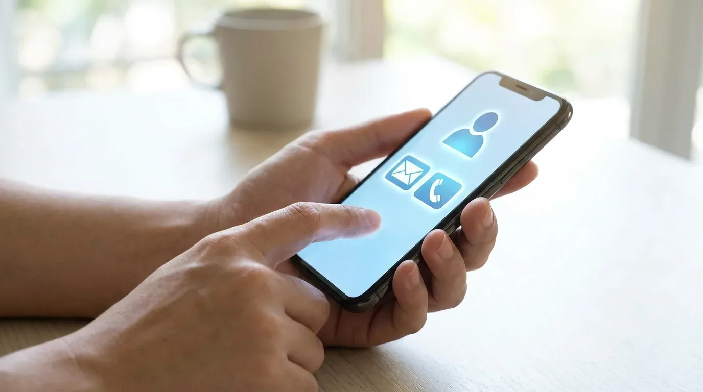 Pessoa usando um celular para acessar um portal de recuperação de conta, seguindo os passos para retomar o acesso ao perfil.